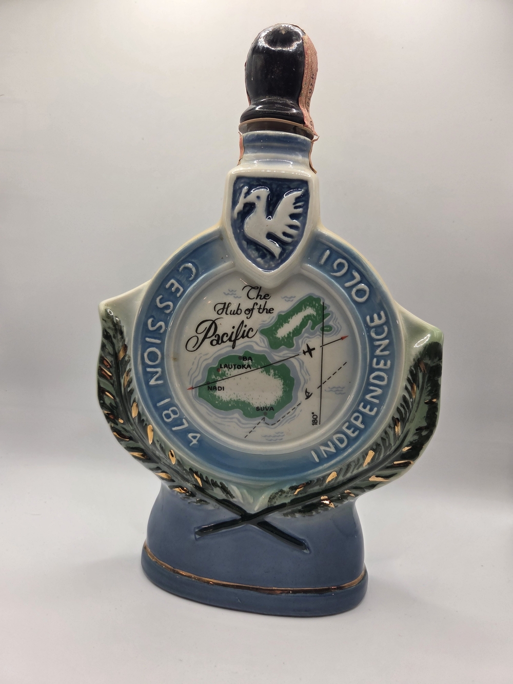 R189. Vintage Jim Beam Fiji Independence Commemorative Ceramic Decanter *Empty*